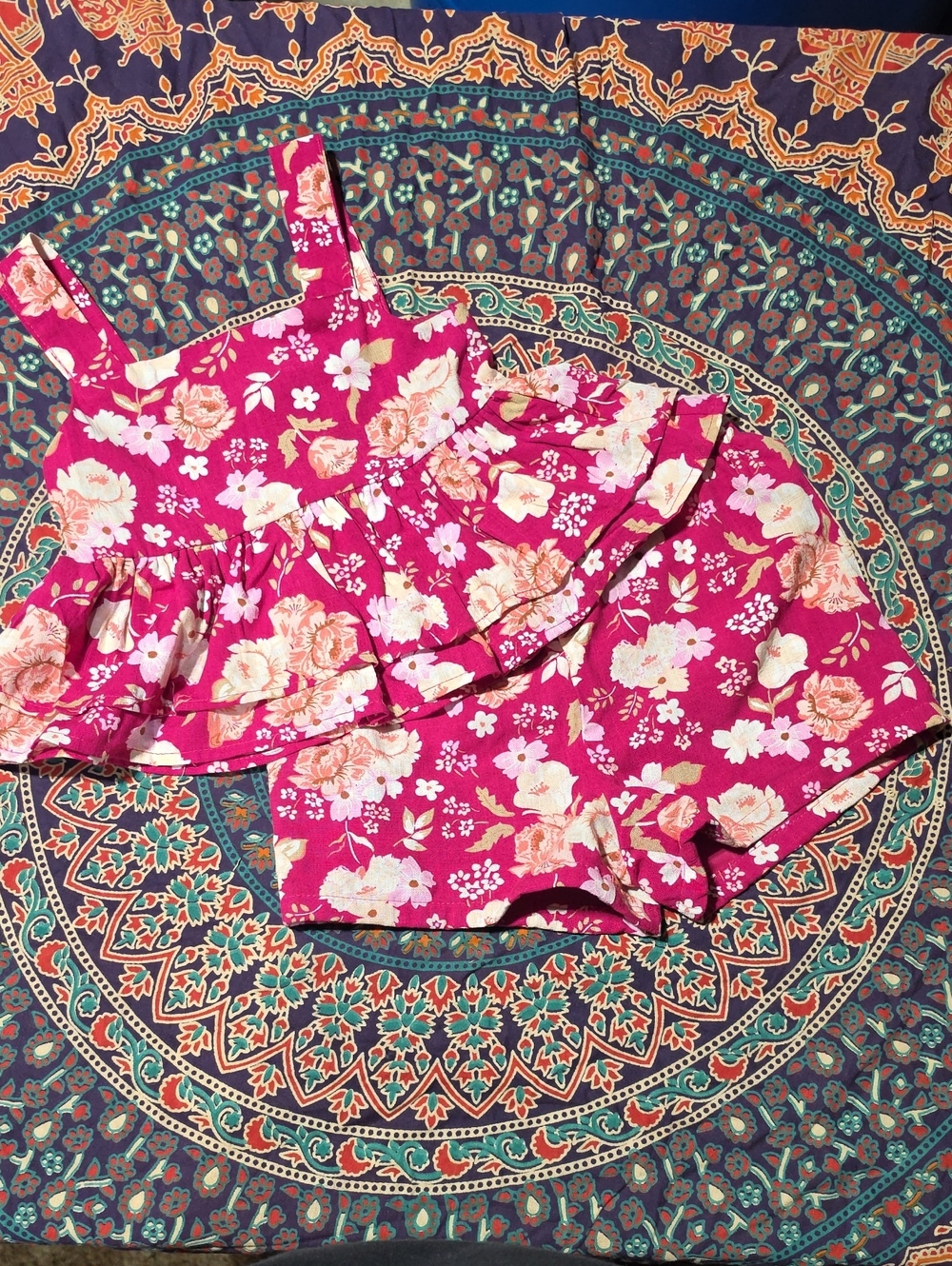 btween Hot Pink Floral Ruffle Tank & Shorts Set